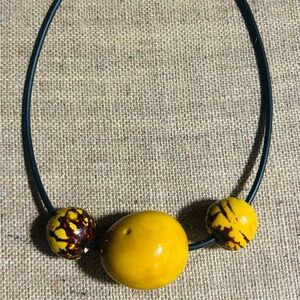 Artisan Yellow and Brown Ceramic Bead Necklace